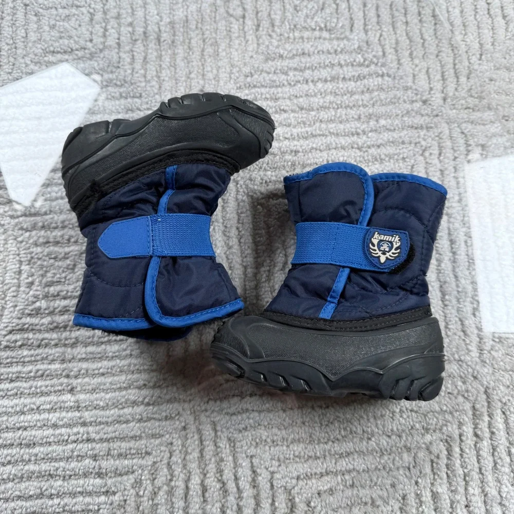Kamik Winter Snow Boots Toddler Boys Size 6 Navy Blue Waterproof Insulated Strap